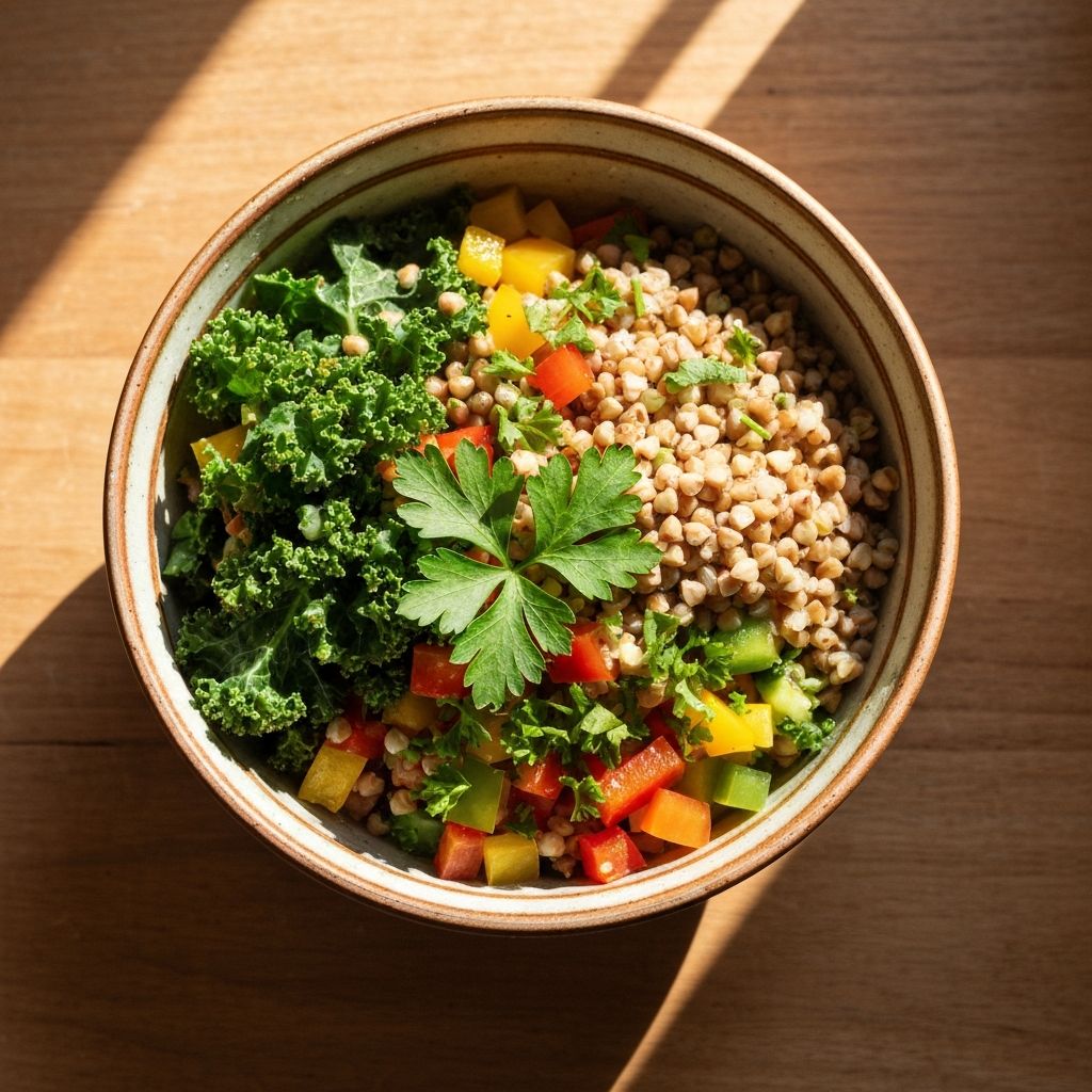 Healthy food bowl with mixed vegetables and grains
